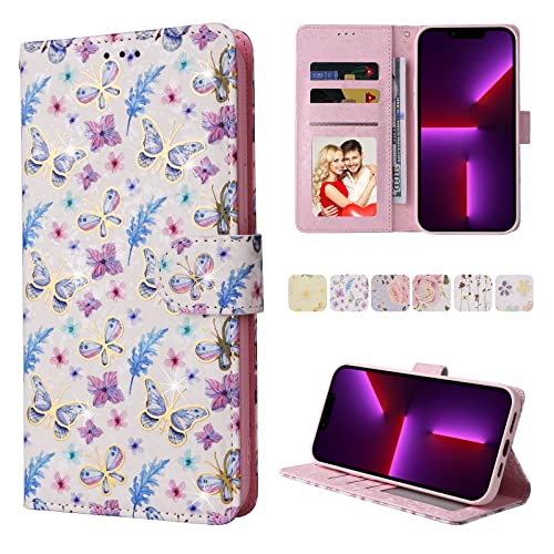 UEEBAI Wallet Case for Samsung Galaxy S22 Ultra 5G, PU Leather Kickstand RFID Blocking Flip With Card Slots, Wrist Strap, Relief Engraved Pattern, Magnetic Closure - Butterfly Flower Folio - color: Butterfly, size: Samsung Galaxy S22 Ultra 5G