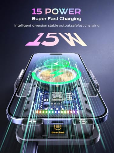Phone Holders 15W Wireless Car Charger Smart Screen Rotation - color: Black