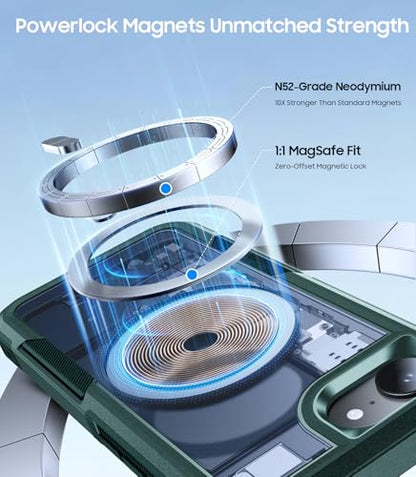 Magnetic for iPhone 17e Case Rugged Dual-Layer Shockproof Green | Military-Grade Heavy Duty Protection, Fit for Magsafe, Matte Finish Scratch Resistant Anti-Fingerprint Anti-Slip Phone Cover - color: Green