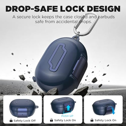 for Bose New QuietComfort Earbuds Case (2024), TPU Protective Cover with Phone Holder Stand & Double Safety Lock, Supports Wireless Charging, Includes Carabiner and Cleaning Pen (Navy Blue) - color: Navy Blue