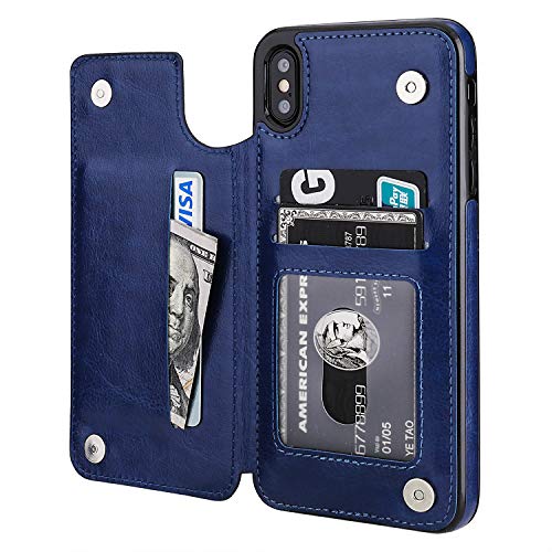 ONETOP for iPhone Xs Max Wallet Case with Credit Card Holder,Blue | Kickstand,ID/Cash Holder,Case Wallet with Card Slots,Double Magnetic Clasp,Durable PU Leather Shockproof Cover for Women Men - color: iPhone Xs Max 6.5" Blue