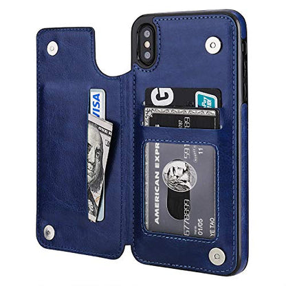ONETOP for iPhone Xs Max Wallet Case with Credit Card Holder,Blue | Kickstand,ID/Cash Holder,Case Wallet with Card Slots,Double Magnetic Clasp,Durable PU Leather Shockproof Cover for Women Men - color: iPhone Xs Max 6.5" Blue