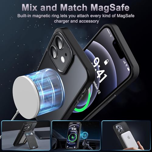 Newfuture Magnetic for iPhone 12/iPhone 12 Pro Case Matte Shockproof, Black | Military Drop Protection, Slim Matte Anti-Fingerprint, Compatible with Magsafe, Camera Guard, Translucent Protective Cover - color: Black, size: iPhone 12/iPhone 12 Pro 6.1inch
