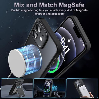 Newfuture Magnetic for iPhone 12/iPhone 12 Pro Case Matte Shockproof, Black | Military Drop Protection, Slim Matte Anti-Fingerprint, Compatible with Magsafe, Camera Guard, Translucent Protective Cover - color: Black, size: iPhone 12/iPhone 12 Pro 6.1inch
