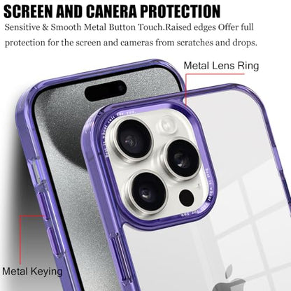 for iPhone 15 Pro Max Case,[Anti-Yellowing] [Military-Grade Protection] Anti-Scratch Transparent Back Slim Shockproof 15 Pro Max Phone Case 6.7 inch (Purple) - color: Purple