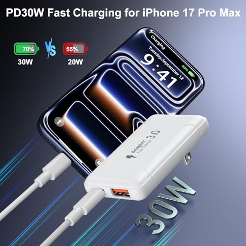 Slim Flat USB C Charger Block, OKRAY 3-Pack 50W Ultra-Thin Dual USB Charger - color: White - 3Pack