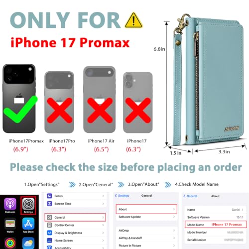 for iPhone 17 Pro Max Wallet Case, Detachable Magnetic Phone Case,Faux Leather Strap Wallet,with RFID Blocking，Zipper Card Holder，Shoulder Straps (Blue) - color: Blue, size: iPhone 17 Pro Max