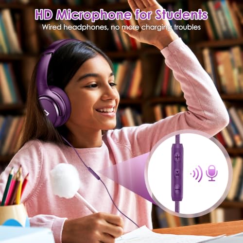 USB C Headphones Wired Active Noise Cancelling 28dB Over Ear-Purple - color: Purple