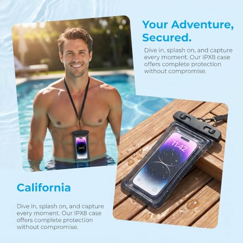 1 Pack Waterproof Phone Pouch Underwater Dry Bag Ultra-Clear Dual-Sided Touchscreen Case with Lock Seal for Swimming Snorkeling & Beach-Black - color: Black