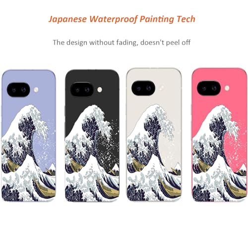 for Google Pixel 9a Case 2025: (Great Wave) | Clear Cute Flowers Floral Design, for Girls Women, Slim Soft TPU Bumper, Shockproof Silicone Cell Phone Cover - color: Great Wave