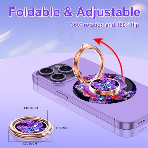 Magnetic Phone Ring Holder for MagSafe Grip,[Super Magnet],Stylish 360° Rotation Cell Phone Grip Stand Finger Ring Kickstand for iPhone 17 16 15 14 Pro Max,iPad and Smartphones,Butterfly - color: Butterfly