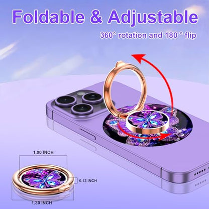 Magnetic Phone Ring Holder for MagSafe Grip,[Super Magnet],Stylish 360° Rotation Cell Phone Grip Stand Finger Ring Kickstand for iPhone 17 16 15 14 Pro Max,iPad and Smartphones,Butterfly - color: Butterfly