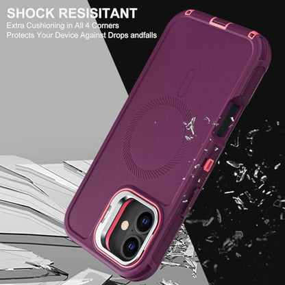 YKHJKLEC for iPhone 16 Case, Military Grade 3 in 1 Heavy Duty Shockproof/Drop Proof/Dust Proof with Kickstand Case, with 2 x Tempered Glass Screen Protector & 1 x Wrist Strap (ZJ-Purple/Pink) - color: ZJ-Purple/Pink