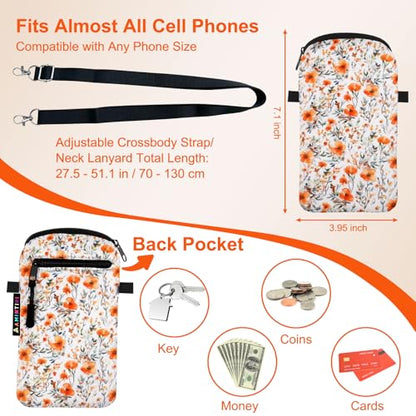 Neoprene Cell Phone Sleeve Pouch Case Bag for Women, Crossbody Strap Neck Lanyard Phone Bag for iPhone 17/16/15 Pro Max, Samsung S25, Pixel 10 (Late Autumn) - color: Late Autumn