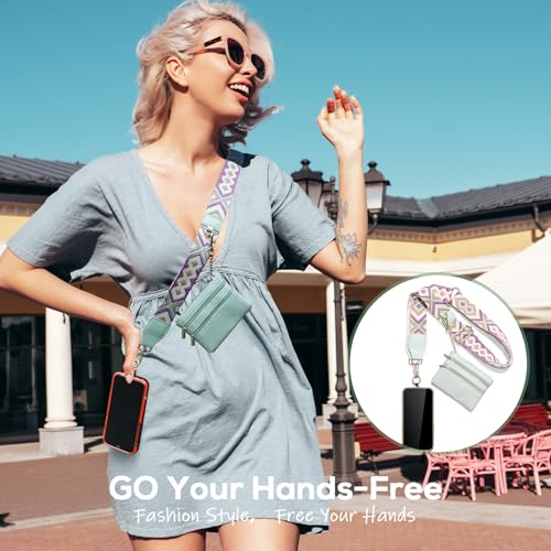 Clip and Go Phone Strap with Wallet Crossbody, Phone Chain Cross Body with Detachable Zippered Pouch, Phone Lanyard with Purse, Adjustable Mobile Strap (Green) - color: Green