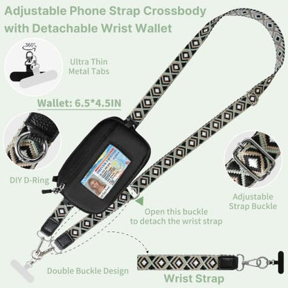 Clip and Go Strap for Phone with Wallet Crossbody Lanyard (Black Blue) - color: Black Blue