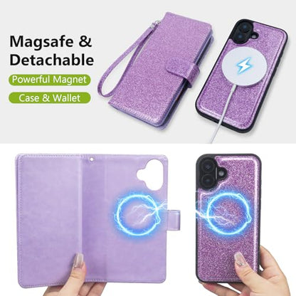Varikke Wallet Case for iPhone 16 - Compatible with Magsafe, Silver - color: (Compatible with MagSafe) Light Purple, size: iPhone 16 6.1"