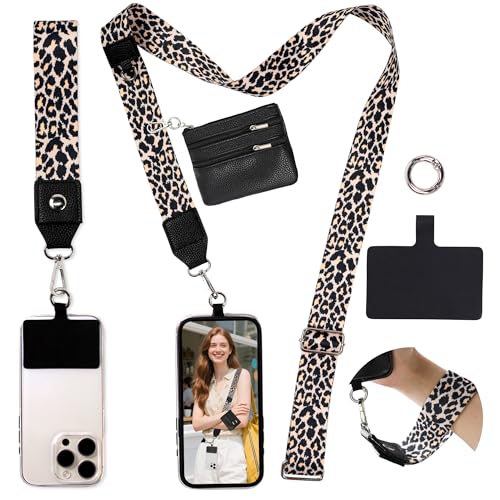 FUVLIFE Cell Phone Lanyard Crossbody, Clip and Go Phone Strap with Wallet - color: Leopard