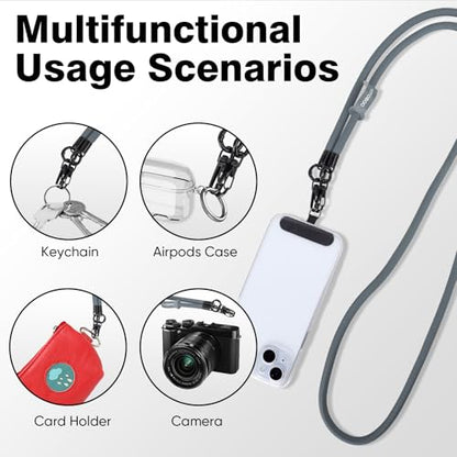 Phone Lanyard, Adjustable Wrist Strap, 2 Pads, Anti Theft Lanyard Crossbody, Multifunctional Cell Phone Neck Strap - color: Gray