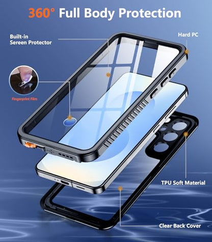Designed for Samsung Galaxy S25 Case Waterproof, Built-in Lens & Screen Protector Military Shockproof Dropproof IP68 Underwater Full Body Phone Case for Galaxy S25 5G 6.2"-Black (2025) - color: Black