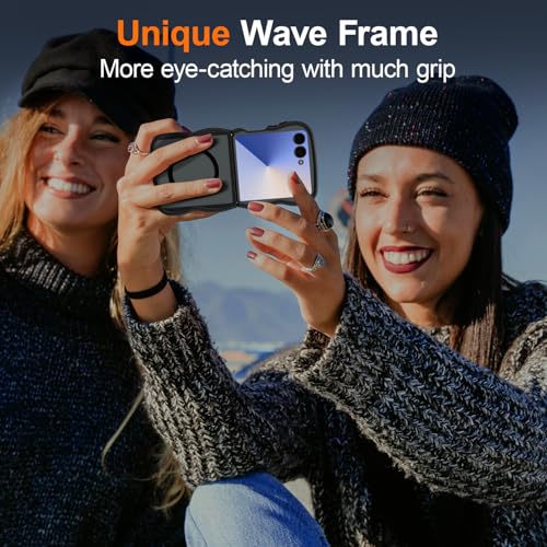 UEEBAI Magnetic for Samsung Galaxy Z Flip 7 5G Case, Compatible with MagSafe, Transparent Wave Frame Design Case Soft Edge Cover Cute Clear Matte Shockproof Protective Phone Case, Black - color: Black, size: Samsung Galaxy Z Flip 7 5G