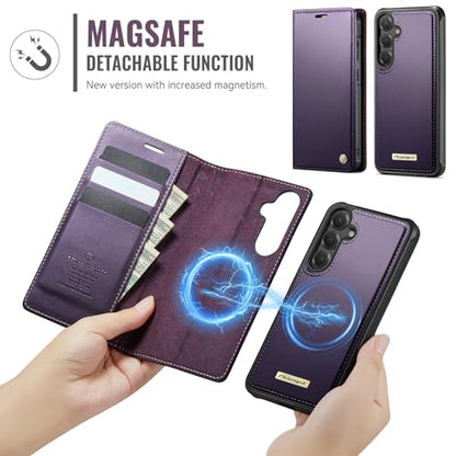 for Samsung Galaxy S26 5G 2in1 Detachable Wallet Case, Purple | Compatible with Magsafe, Magnetic, RFID Blocking Card Holder, Shockproof, Kickstand, Wireless Charging, PU Leather Flip Cover - color: (Detachable 2 in 1)-Purple, size: Galaxy S26