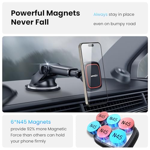 APPS2Car Magnetic Phone Mount for Car, Dashboard & Windshield Suction Cup - color: Black-Red