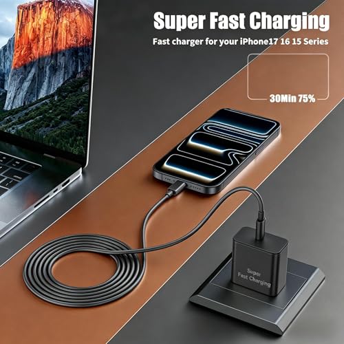 Fast Charger for iPhone 17 Pro Max, Super Fast USB C (6+6+10) FT Cables - color: Black