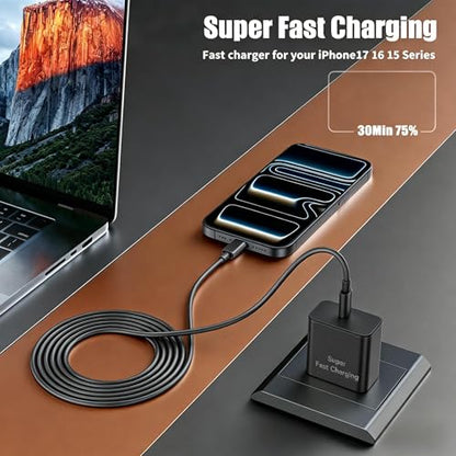 Fast Charger for iPhone 17 Pro Max, Super Fast USB C (6+6+10) FT Cables - color: Black