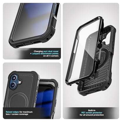 Encased for iPhone 17 Case with Belt Clip (Falcon Series) Full-Body Case with Built-in Screen Protector and Phone Holster (Compatible with MagSafe) Black - size: iPhone 17