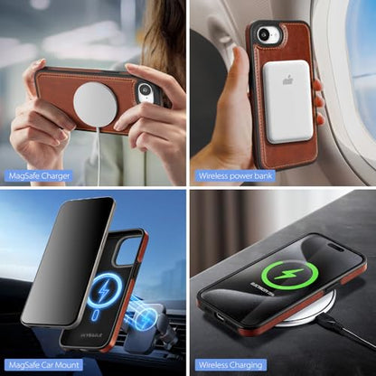 SkyEagle Compatible with MagSafe iPhone 17e / 16e Wallet Case,Brown | Detachable Magnetic Credit Card Holder,RFID Blocking,PU Leather,Kickstand,Flip Phone Case,Shockproof Cover for Men & Women - color: Brown, size: iPhone 17e / 16e - 6.1"
