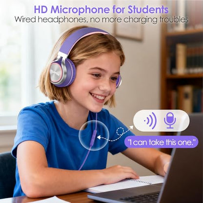INFURTURE USB C Headphone for Kids & Adults Over-Ear Headphone with HD Mic - color: Pink-purple
