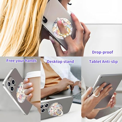 Magnetic Phone Ring Holder Compatible with MagSafe, Cute Phone Grip Stand with 360° Rotation Gold Glitter Finger Ring Kickstand Accessories for Most Phones Cute Colorful Cats