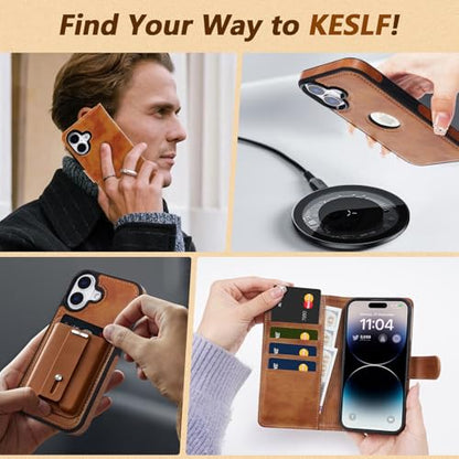 2 in 1 PU Leather for iPhone 16 Plus Case, Detachable Wallet Case with Card Holder, Removable Flip Folio Cover with RFID Blocking, Stand Shockproof Phone Cover（Compatible with MagSafe） Brown - color: Brown, size: Iphone 16 plus