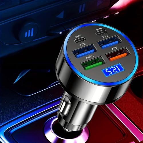 Upgraded 6-in-1 Magnetic Car Wireless Charger Mount, QC3.1+USB-C PD Fast Charge, Dual USB Ports Car Adapter with LED Display, Portable Birthday Gift for 11 Occasions (No Battery)