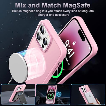 Newfuture Magnetic for iPhone 14 Pro Case Matte Shockproof, Chalk Pink | Military Drop Protection, Slim Matte Anti-Fingerprint, Compatible with Magsafe, Camera Guard, Translucent Protective Cover - color: Chalk Pink, size: iPhone 14 Pro 6.1 inch