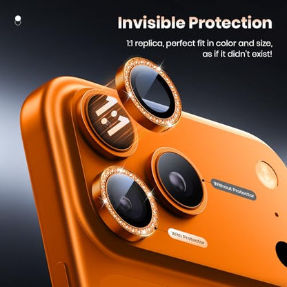 Hoerrye for iPhone 17 Pro Max/17 Pro Camera Lens Protector - Case Friendly - color: Glitter Cosmic Orange