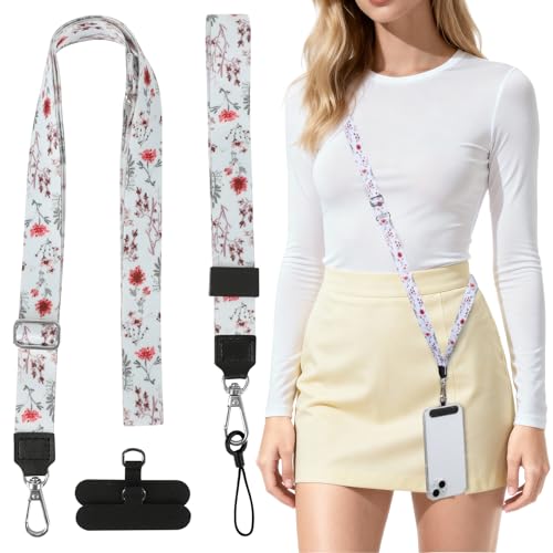 Phone Lanyard Crossbody & Neck, Adjustable Cell Phone Wrist Strap - color: Flower
