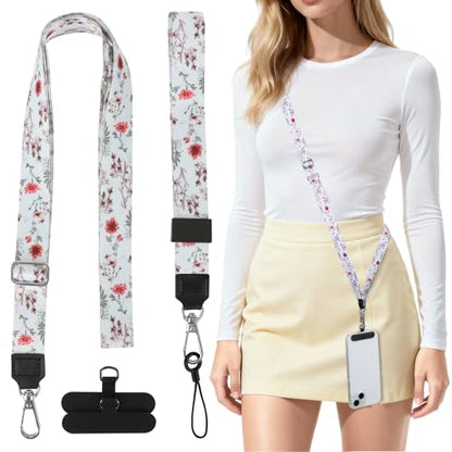Phone Lanyard Crossbody & Neck, Adjustable Cell Phone Wrist Strap - color: Flower