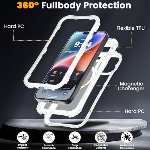 WRJ Magnetic Matte for iPhone 13 Case,iPhone 14 Case,[Compatible with MagSafe][Military Grade Drop Protection] Translucent Anti-Fingerprint Full Body Shockproof Phone Case-Clear - color: Clear, style: Matte