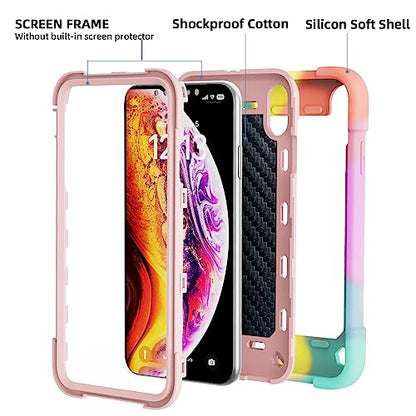 MARKILL Compatible with iPhone Xs Max Case 6.5 Inch with Ring Stand, Heavy-Duty Military Grade Shockproof Phone Cover with for iPhone Xs Max. - color: Rainbow Pink, size: iPhone XS Max 6.5"
