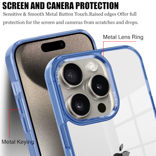 CcacHe Designed for iPhone 15 Pro Case,[Anti-Yellowing] [Military-Grade Protection] Anti-Scratch Transparent Back Slim Shockproof Phone Cover 6.1 Inch (Blue) - color: Blue