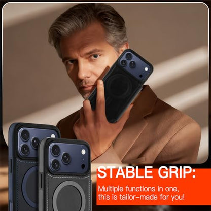 Wallet Phone Case Crafted for iPhone 17 Pro Max Black | PU Leather Phone Case Flip Cover Wrist Strap Card Holder Slots - color: Black-2, size: iPhone 17 Pro Max