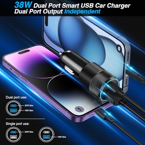 USB C Car Charger, 2 Pack 38W Dual Ports USB-C & USB-A Car Charger Adapter - color: 2-Pack
