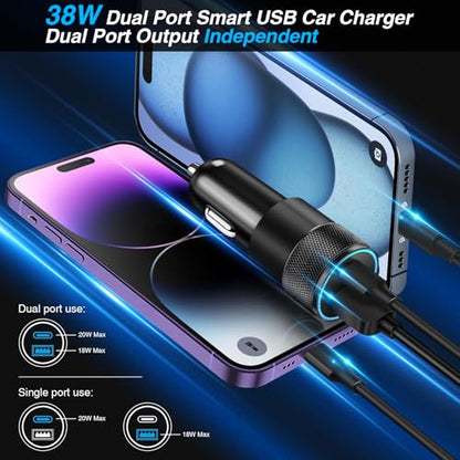 USB C Car Charger, 2 Pack 38W Dual Ports USB-C & USB-A Car Charger Adapter - color: 2-Pack