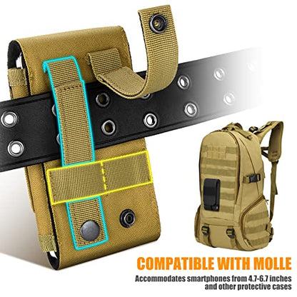 Tactical Molle Phone Cover Case, Heavy Duty Loop Belt Holster Pouch with Flag Patch for iPhone 17 Pro Max/Air/17 Pro/17/16 Pro Max/15 Pro Max/14 Pro Max/13 Pro Max, for Galaxy S26 Ultra - color: Khaki