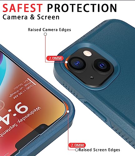 Diverbox for iPhone 14 Case [Shockproof] [Dropproof] [Tempered Glass Screen + Camera Lens Protector],Heavy Duty Protection Phone Case for Apple iPhone 14 (Blue-2in1) - color: BLUE-2in1