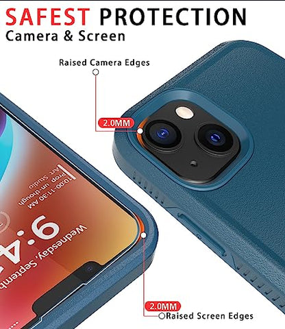 Diverbox for iPhone 14 Case [Shockproof] [Dropproof] [Tempered Glass Screen + Camera Lens Protector],Heavy Duty Protection Phone Case for Apple iPhone 14 (Blue-2in1) - color: BLUE-2in1