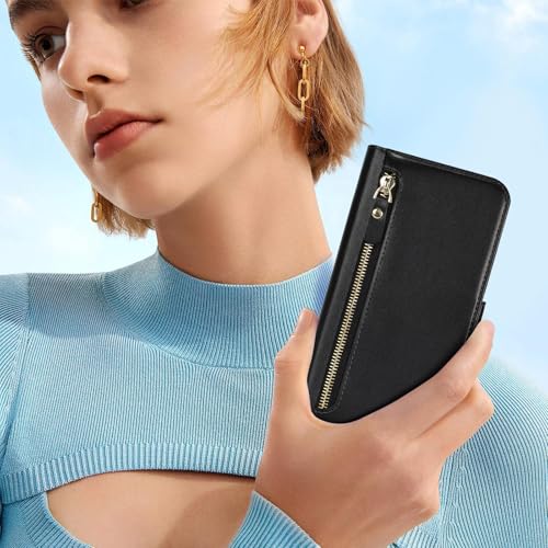 Ｈａｖａｙａ for iPhone 16 case Wallet with Card Holder Zipper for Women Men PU Leather Flip Folio Credit Card Slots Stand Shockproof Phone Cover(6.1")-Black - color: Black-A