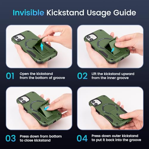 Caka for iPhone 11 Case, iPhone 11 Phone Case with Stand Green | Compatible with MagSafe, Built-in Hidden Kickstand, Solid Protective Dual-layer TPU+PC Shockproof Magnetic Phone Cover - color: Green